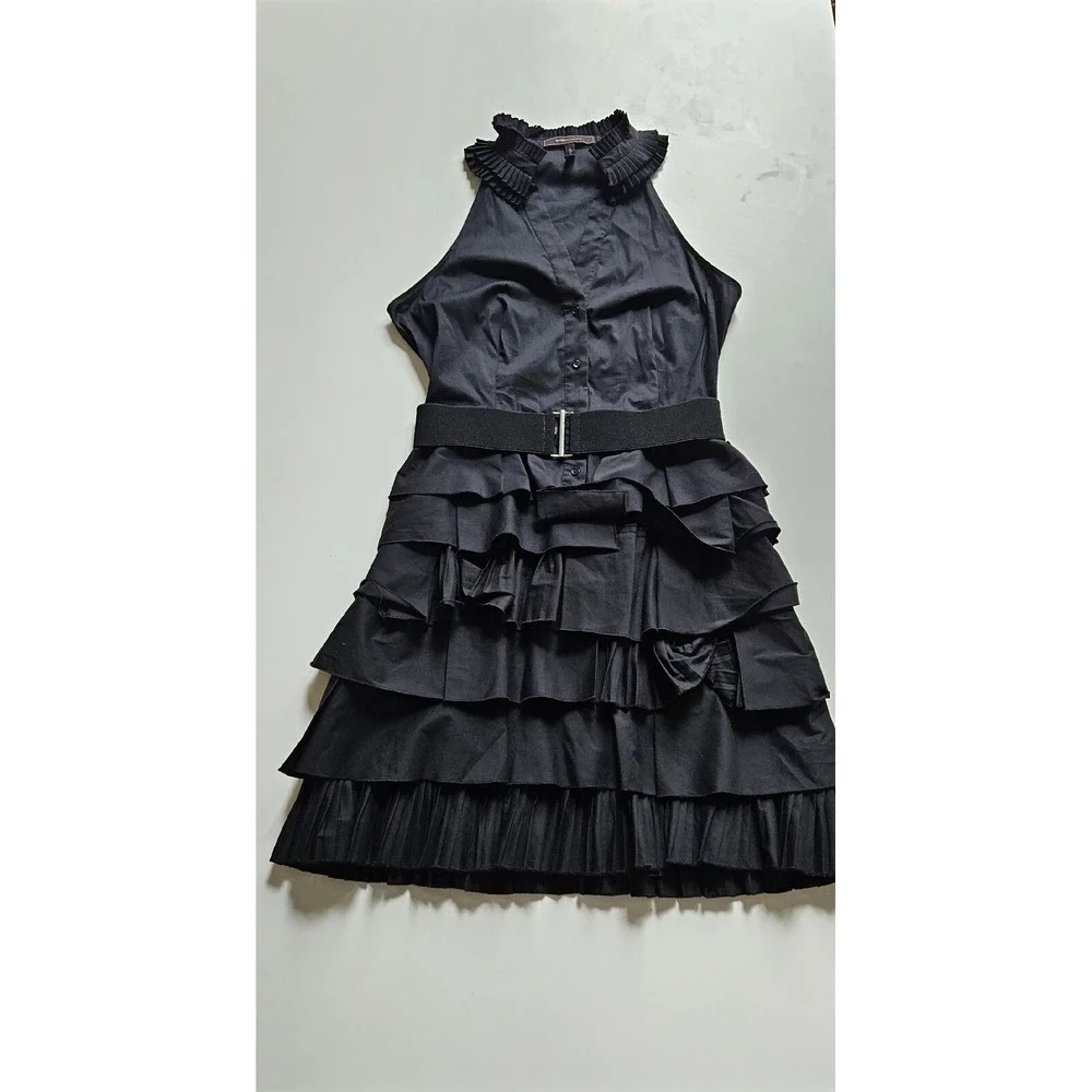 BCBG Maxazria Sz 4 Little Black Dress Avant Garde Ruffle Button Victorian